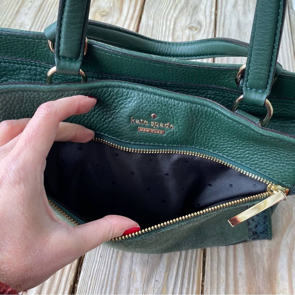 New York Chatham Lane Harlan Satchel Bag Forest Leaf Green Suede - Picture 7 of 12